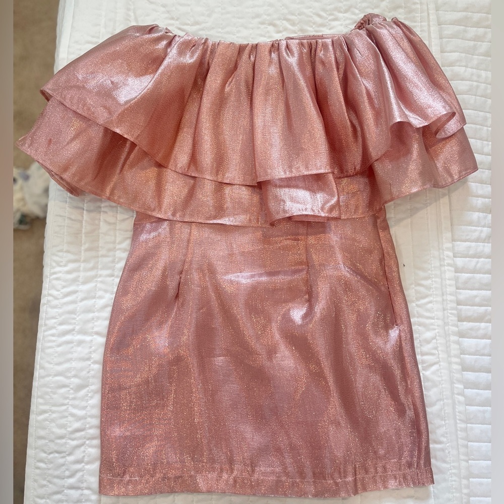 Champagne Pink Off-Shoulder Mini Dress